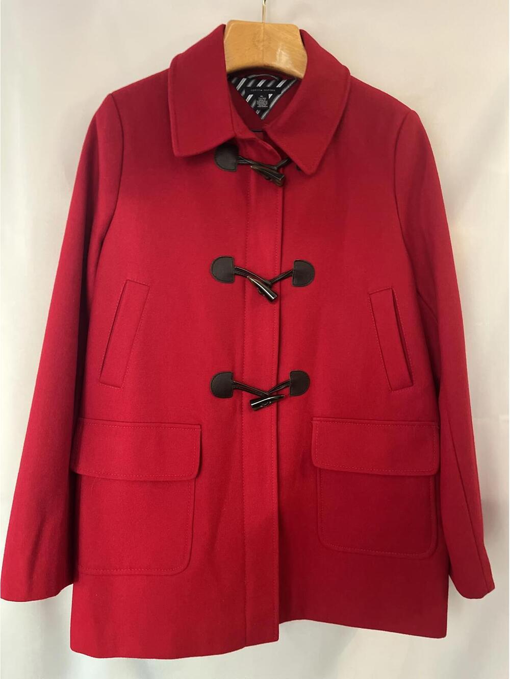 Classic Tommy Hilfiger Cardinal Red Toggle Coat with Leather Accents Size XL
